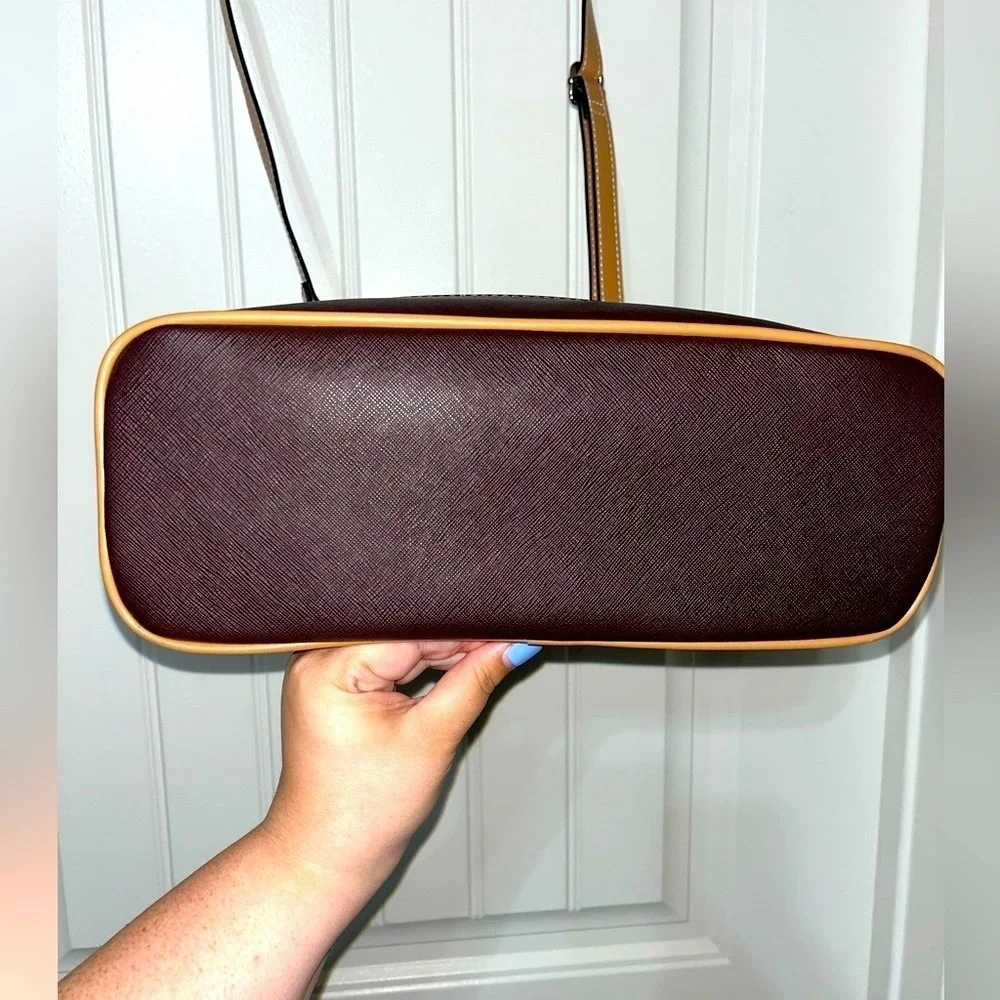 GIANI BERNINI Safiano Dome Satchel, Dark Brown and Tan, includes adjst. Strap - Picture 6 of 15